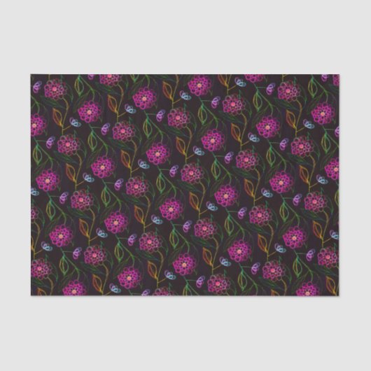 かわいい花柄 シック エレガント おしゃれ ピンク ブラック 薄葉紙 (正面)