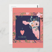 かわいい花柄 フロリダ州の地図が好き ポストカード (正面/裏面)