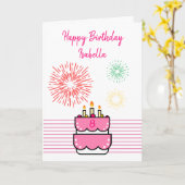 かわいい花火とケーキピンクガーリーク8誕生日 カード (黄色い花)