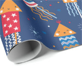 かわいい花火赤い青のオレンジ ラッピングペーパー (ロールコーナー)