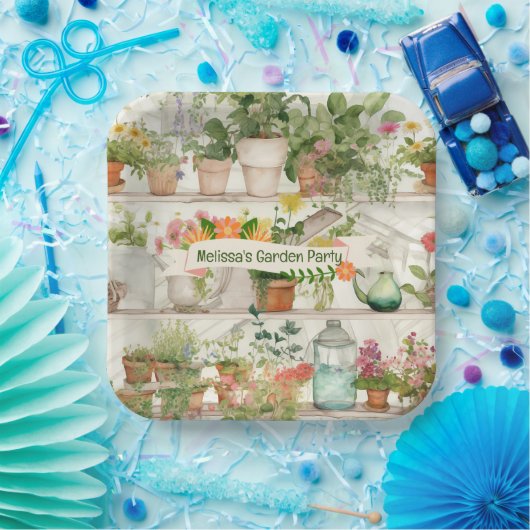 かわいい花瓶ガーデンプラントウォーターカラーパーティー ペーパープレート (パーティー)