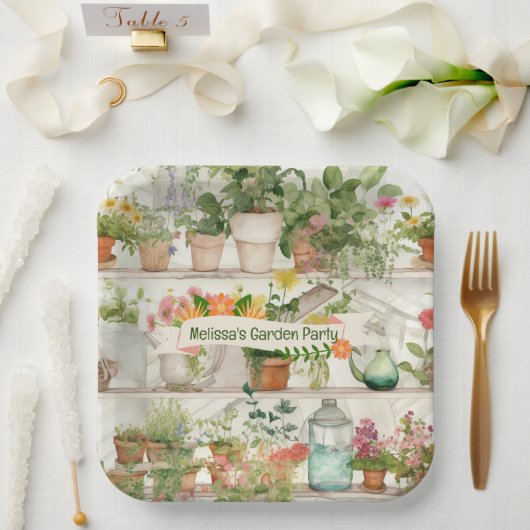 かわいい花瓶ガーデンプラントウォーターカラーパーティー ペーパープレート (ウェディング)