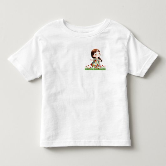 かわいい花畑の幼女 子供服 トドラーTシャツ (正面)
