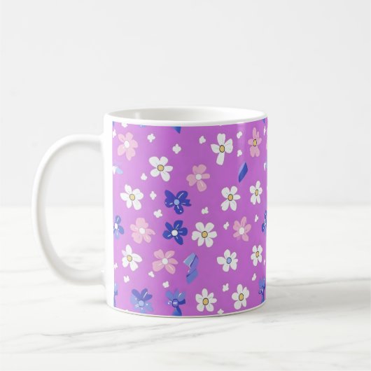 かわいい花紫色のパターン コーヒーマグカップ (左)