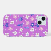 かわいい花紫色のパターン iPhone 15ケース (裏面横)