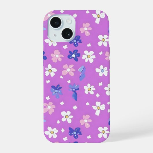 かわいい花紫色のパターン iPhone 15ケース (裏面)