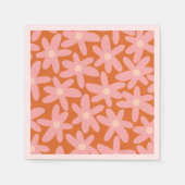 かわいい花花オレンジとピンク色の花柄 スタンダードカクテルナプキン (正面)