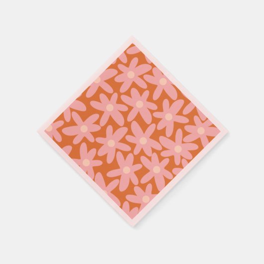 かわいい花花オレンジとピンク色の花柄 スタンダードカクテルナプキン (角)