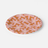 かわいい花花オレンジとピンク色の花柄 ペーパープレート (アングル)