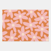 かわいい花花オレンジとピンク色の花柄 ラッピングペーパーシート (正面2)