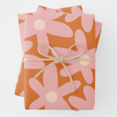 かわいい花花オレンジとピンク色の花柄 ラッピングペーパーシート (インサイチュ)