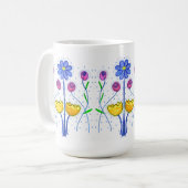 かわいい花芸術の並び青ピンク黄色 コーヒーマグカップ (正面左)