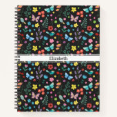 かわいい花蝶の鳥カラフルフローラ ノートブック (正面)