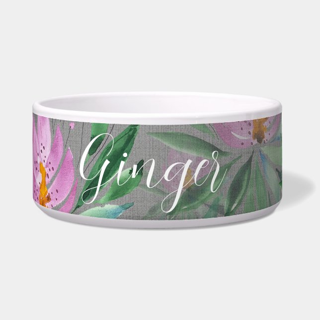 かわいい花開花水彩モノグラムの ボウル (正面)