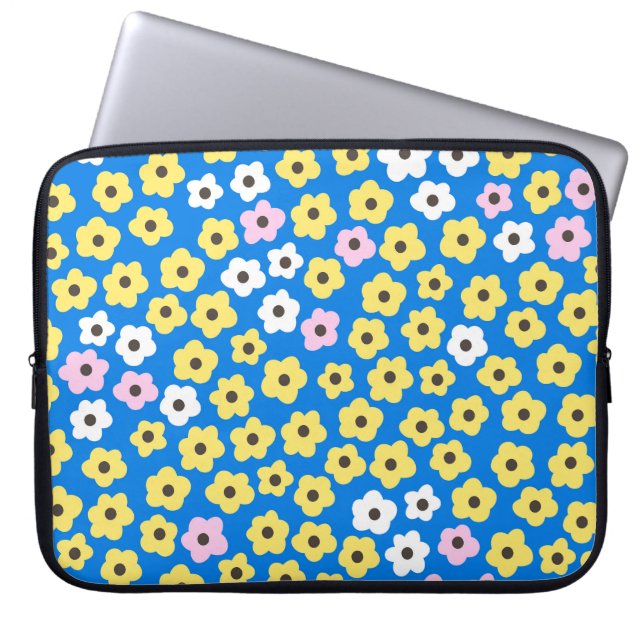 かわいい花：シームレスな漫画のパターン。 ラップトップスリーブ (正面)