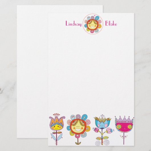 かわいい花 便箋 (正面/裏面)