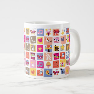 かわいい花，鳥，ハートの四角形 ジャンボコーヒーマグカップ