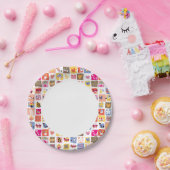 かわいい花，鳥，ハートの四角形 ペーパープレート (パーティー)