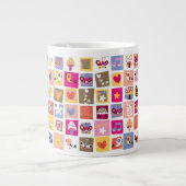 かわいい花，鳥，ハートの正方形のパターン ジャンボコーヒーマグカップ (正面)