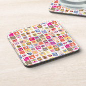 かわいい花、鳥、ハートはパターンを平方します コースター (左側)