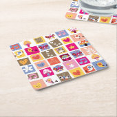 かわいい花、鳥、ハートはパターンを平方します スクエアペーパーコースター (アングル)