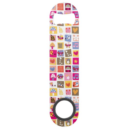 かわいい花、鳥、ハートはパターンを平方します スピード栓抜き (正面)