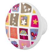 かわいい花、鳥、ハートはパターンを平方します セラミックノブ (右)