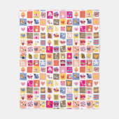 かわいい花、鳥、ハートはパターンを平方します フリースブランケット (正面)