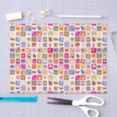 かわいい花、鳥、ハートはパターンを平方します 薄葉紙 (クラフト)