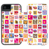 かわいい花、鳥、ハートはパターンを平方します INCIPIO iPhoneウォレットケース (フォリオ Open)