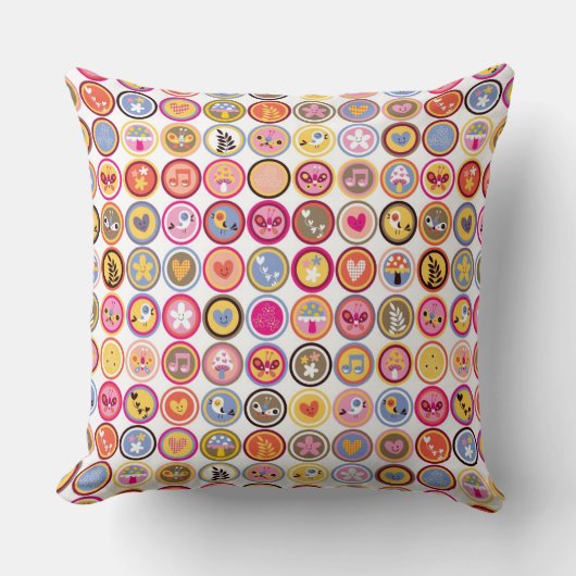 かわいい花、鳥、ハートパターン クッション (正面)