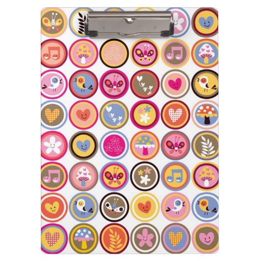 かわいい花、鳥、ハートパターン クリップボード (正面)