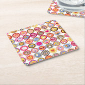 かわいい花、鳥、ハートパターン スクエアペーパーコースター (アングル)