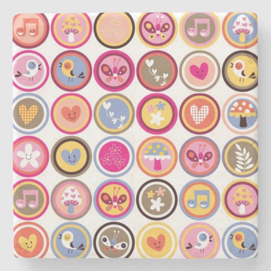 かわいい花、鳥、ハートパターン ストーンコースター (正面)