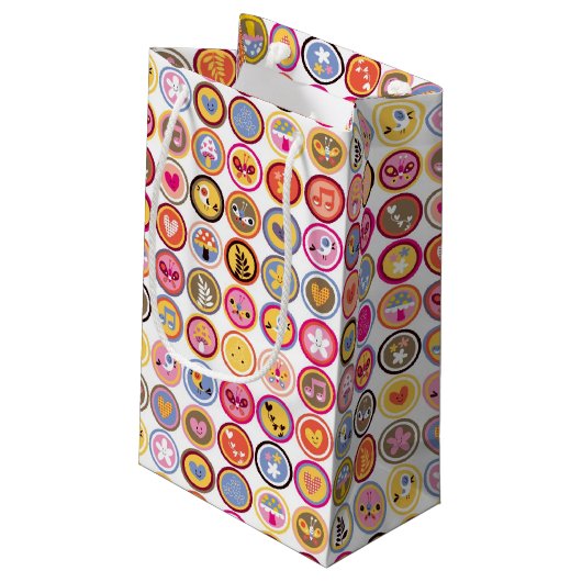 かわいい花、鳥、ハートパターン スモールペーパーバッグ (裏面アングル)