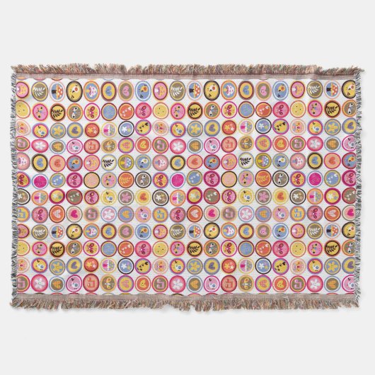 かわいい花、鳥、ハートパターン スローブランケット (正面)