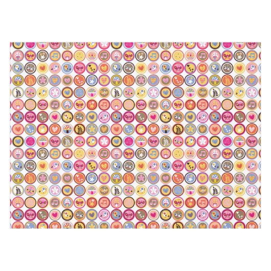 かわいい花、鳥、ハートパターン テーブルクロス (正面(横))