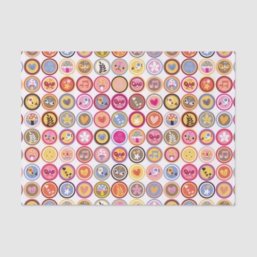 かわいい花、鳥、ハートパターン 薄葉紙 (正面)