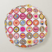 かわいい花，鳥，ハート模様 ラウンドクッション (裏面)