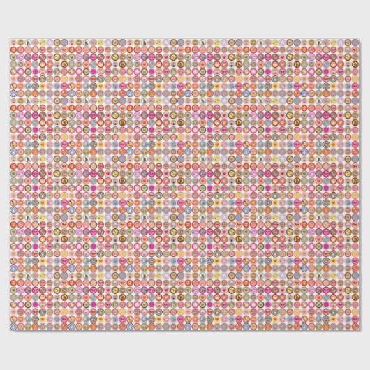 かわいい花，鳥，ハート模様 ラッピングペーパー (フラット)