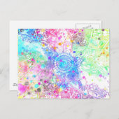 かわいい花henna手描きデザイン水色 ポストカード (正面/裏面)