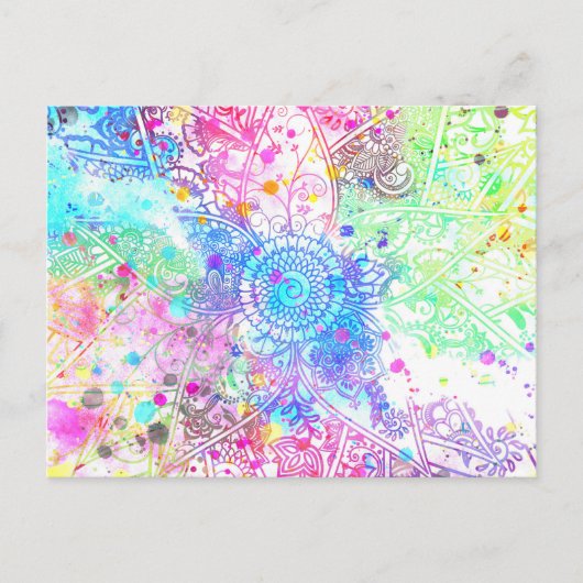 かわいい花henna手描きデザイン水色 ポストカード (正面)