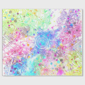 かわいい花henna手描きデザイン水色 ラッピングペーパー (フラット)