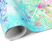 かわいい花henna手描きデザイン水色 ラッピングペーパー (ロールコーナー)