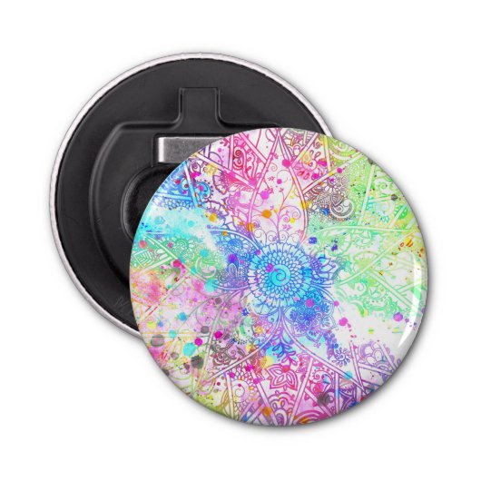 かわいい花henna手描きデザイン水色 栓抜き (正面)