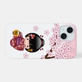 かわいい芸者さんこけし人形 iPhone 15ケース (裏面横)