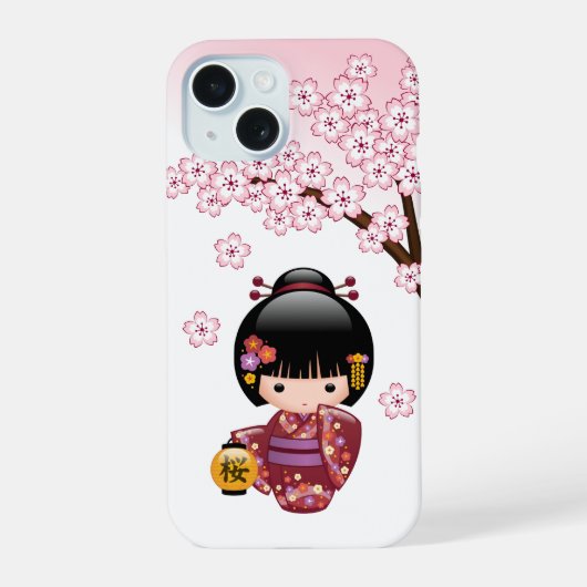 かわいい芸者さんこけし人形 iPhone 15ケース (裏面)