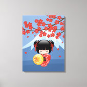 かわいい芸者さんの赤いさくらこけし人形 キャンバスプリント (正面)
