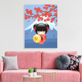 かわいい芸者さんの赤いさくらこけし人形 キャンバスプリント
