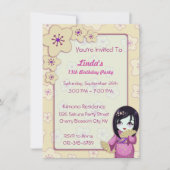 かわいい芸者のピンクおよび白い桜の誕生会 招待状 (正面)